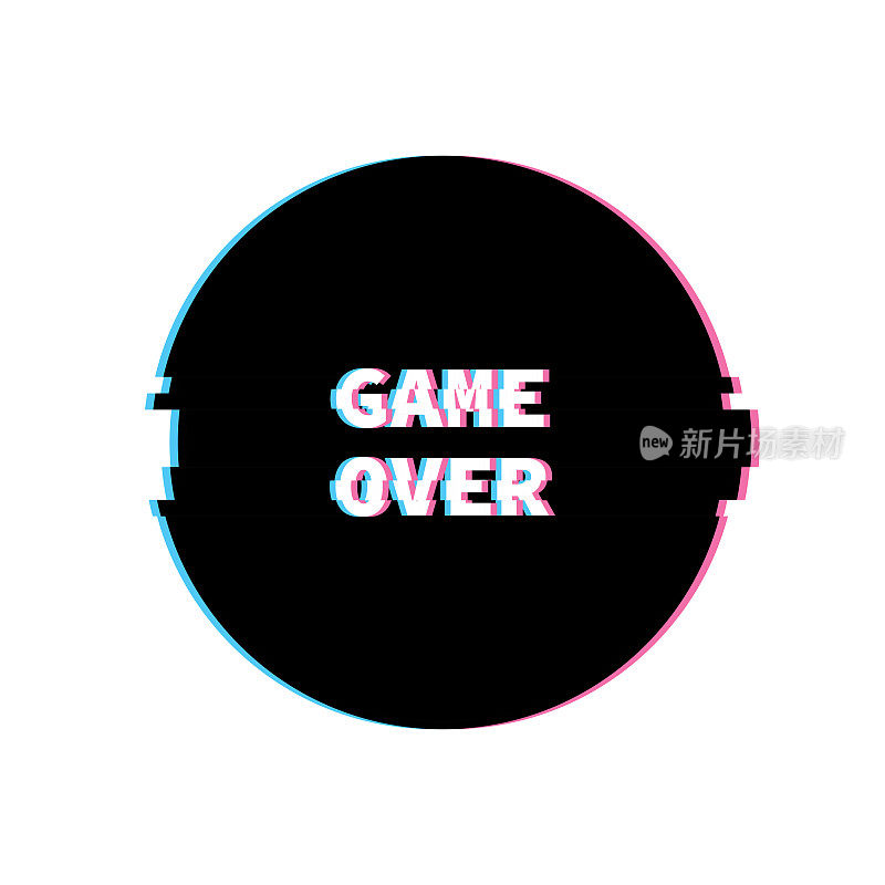 Game Over Banner with Glitch Noise Retro Effect